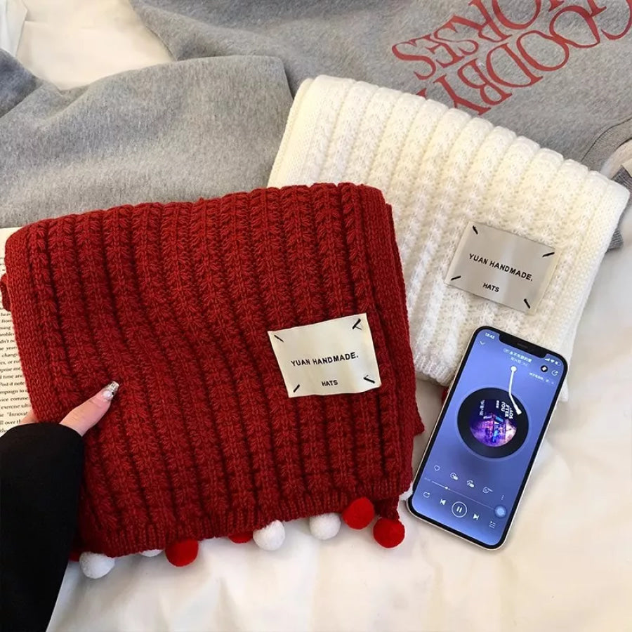 Handmade Knitted Pom-Pom Scarf Apparel and Accessories