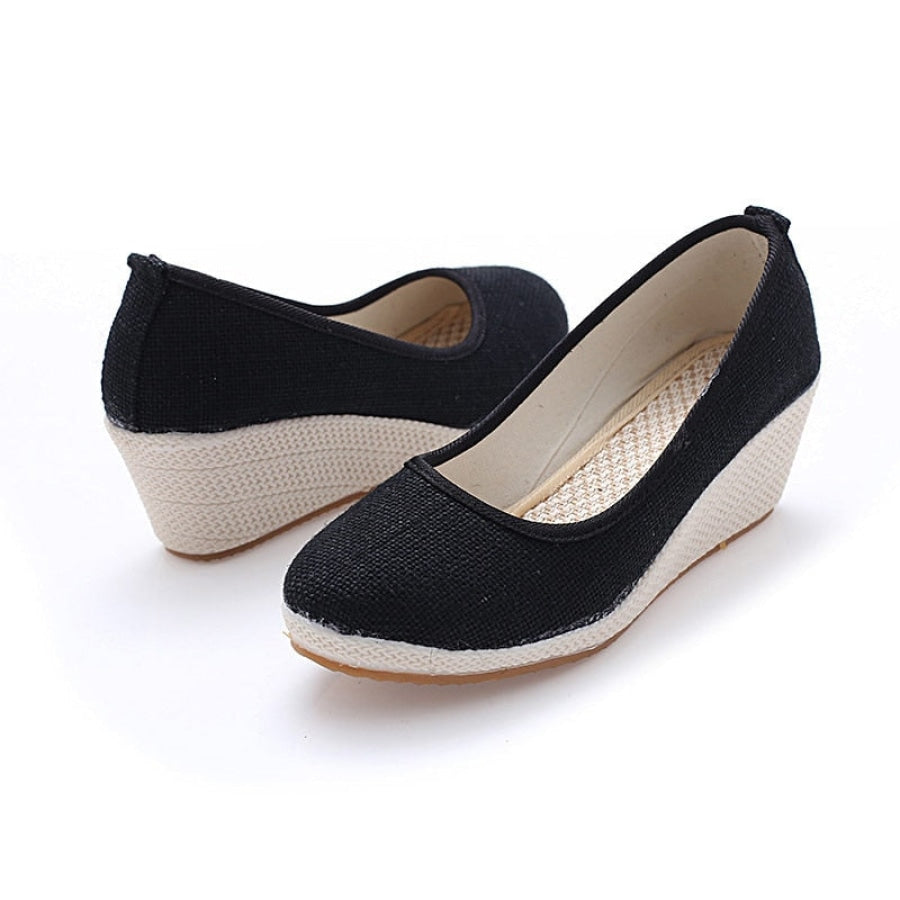 Handmade Linen / Cotton Wedge Espadrilles Black / 4 shoes