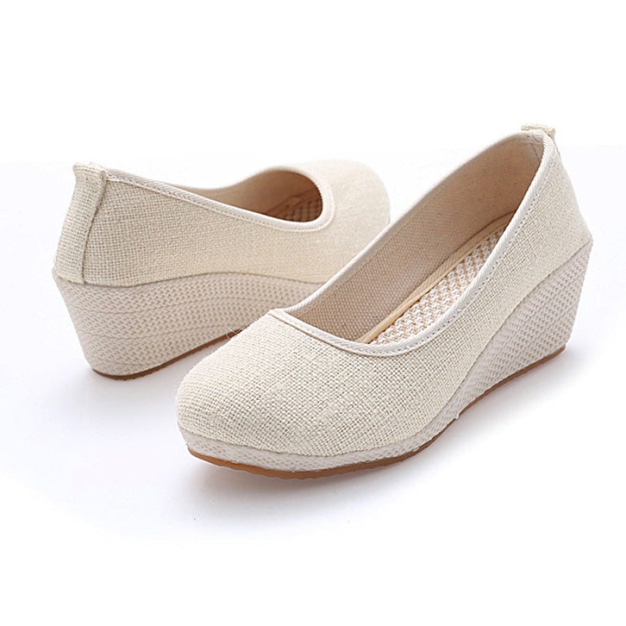 Handmade Linen / Cotton Wedge Espadrilles White / 4 shoes