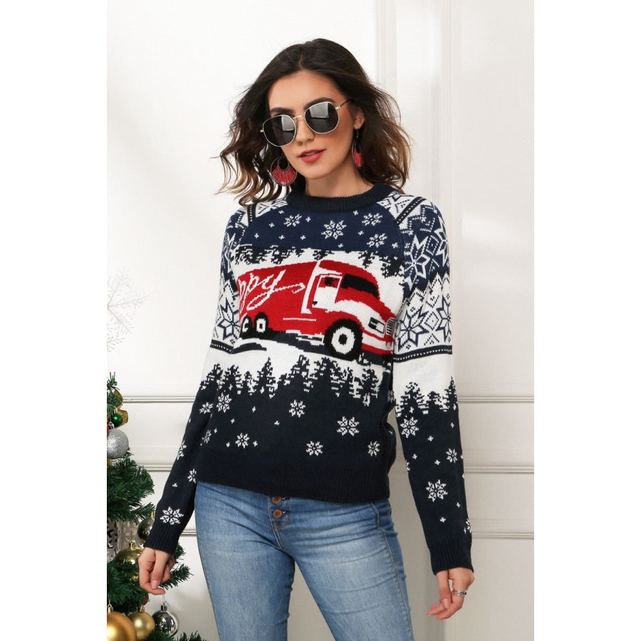 HAPPY Christmas Raglan Sleeve Sweater Navy / S