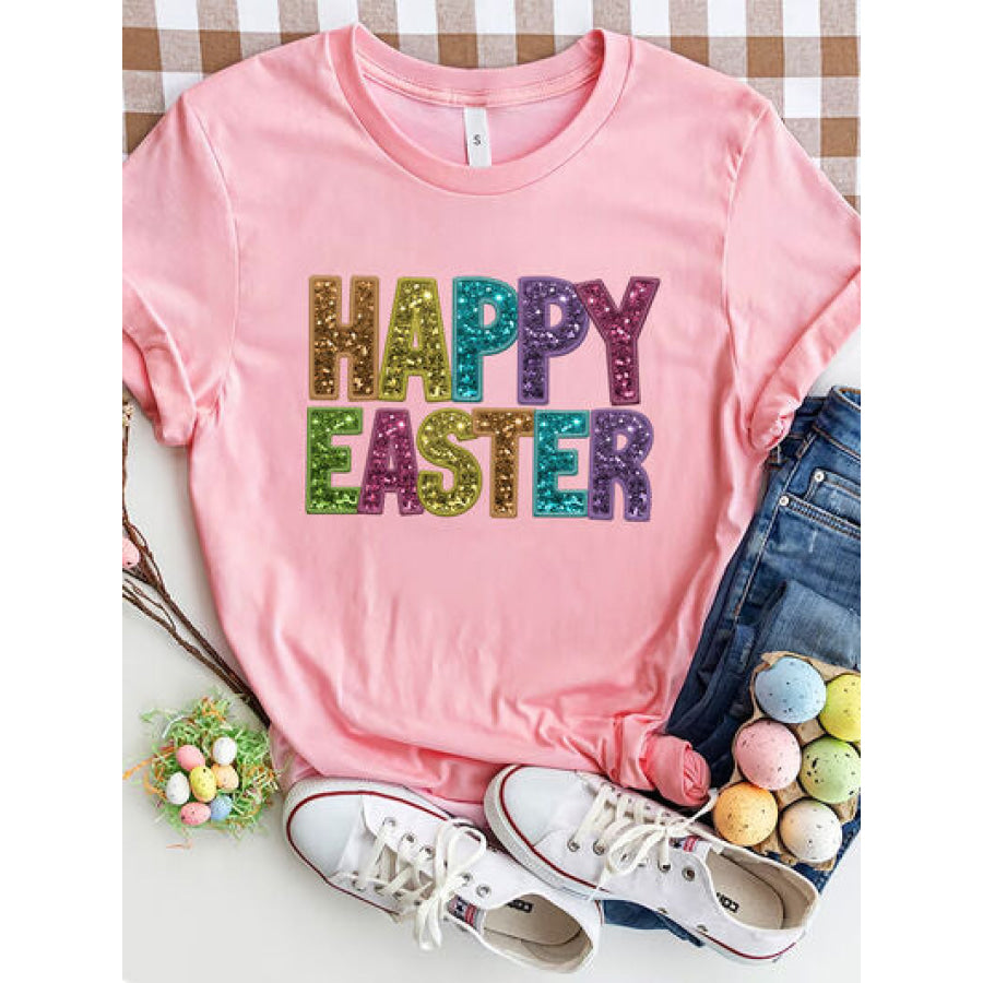 HAPPY EASTER Round Neck Short Sleeve T - Shirt Dusty Pink / S Apparel and Accessories