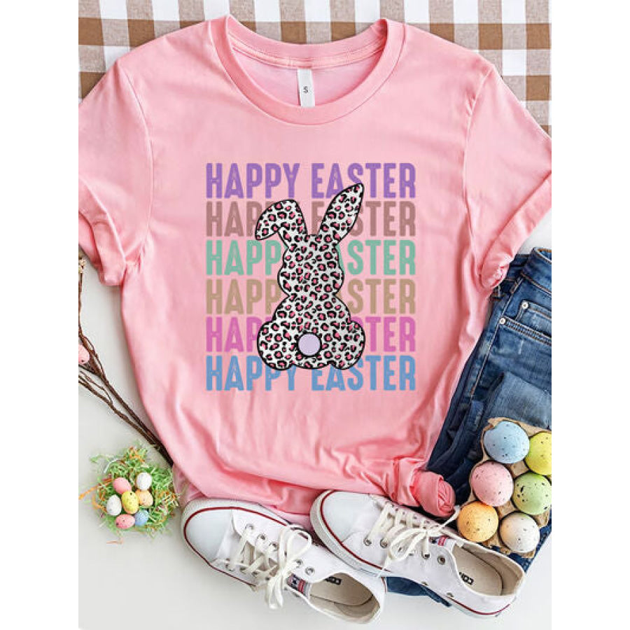 HAPPY EASTER Round Neck Short Sleeve T - Shirt Dusty Pink / S Apparel and Accessories