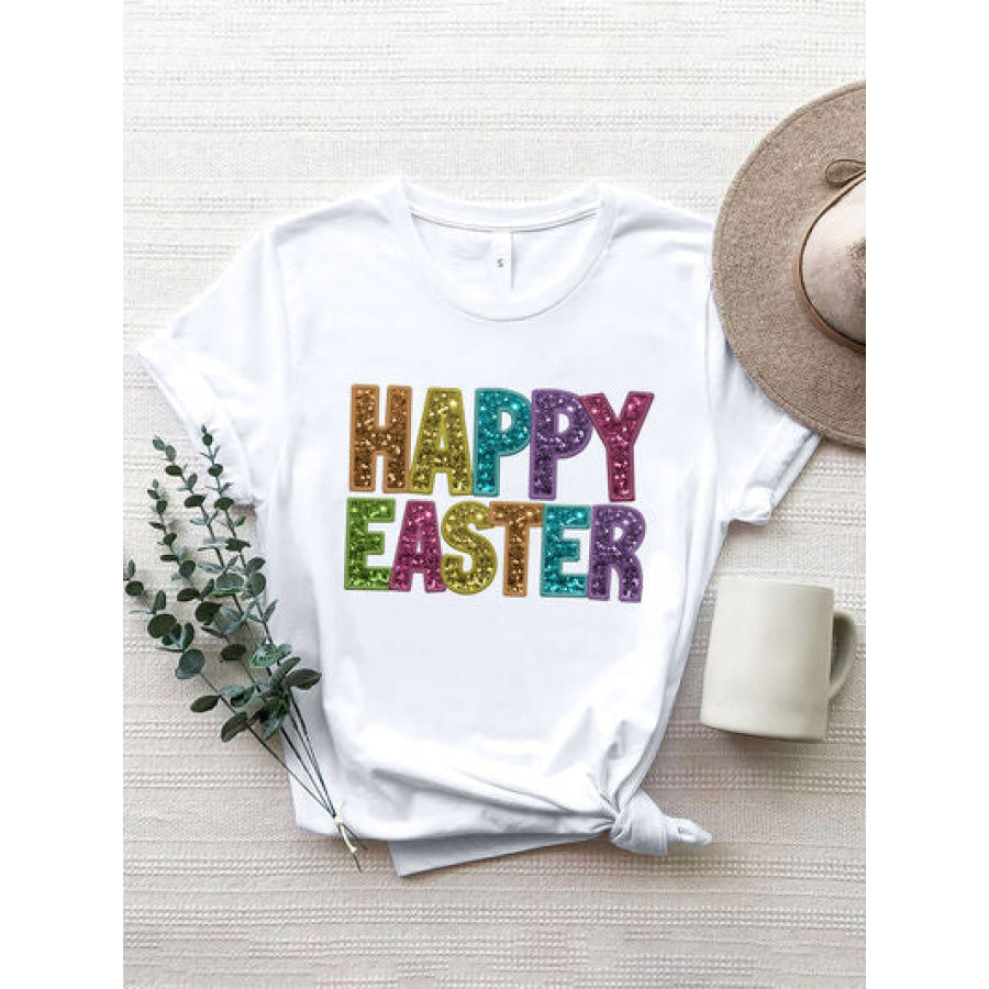 HAPPY EASTER Round Neck Short Sleeve T - Shirt White / S Apparel and Accessories