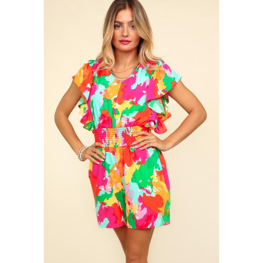 Haptics Abstract Floral Smocked Waist Romper Apparel and Accessories