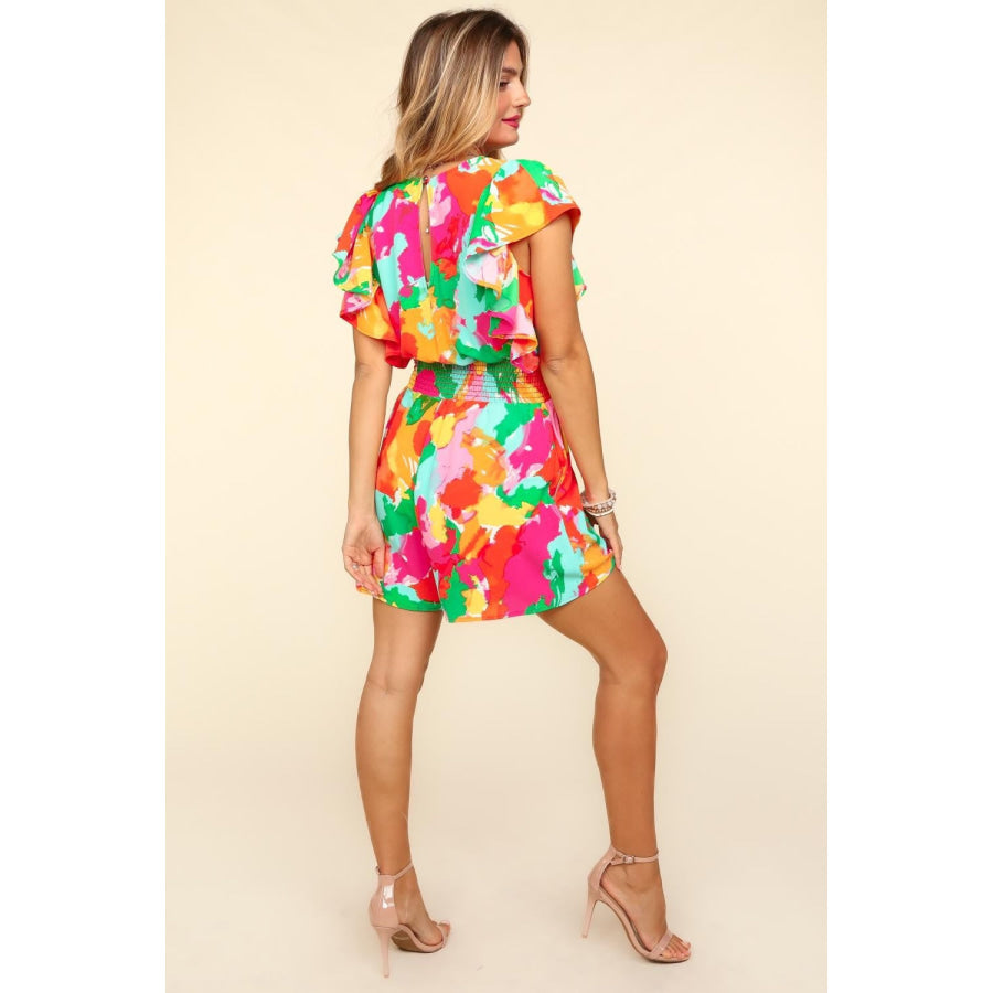 Haptics Abstract Floral Smocked Waist Romper Apparel and Accessories