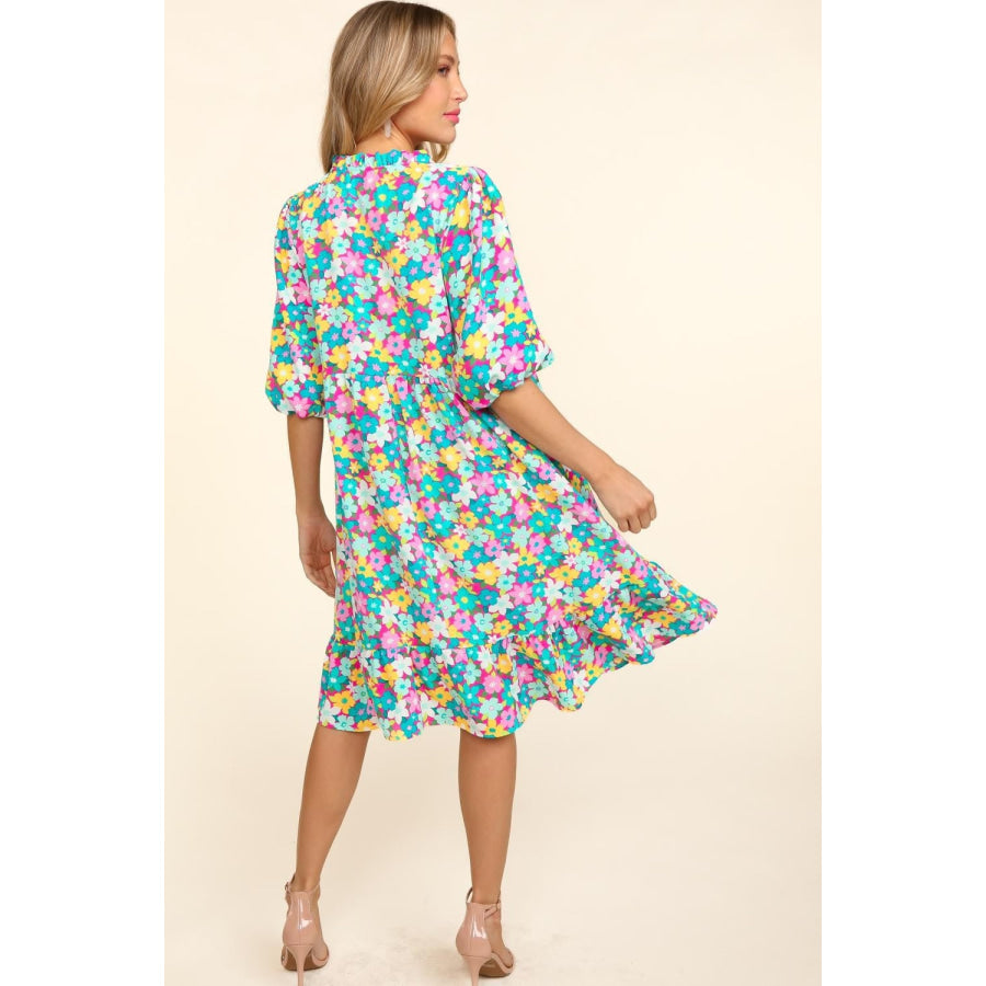 Haptics Bubble Sleeve Floral Ruffled Dress Apparel and Accessories