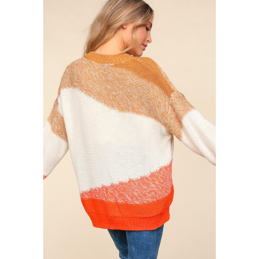 Haptics Color Block Long Sleeve Sweater Camel/Ivory/Orange / S Apparel and Accessories