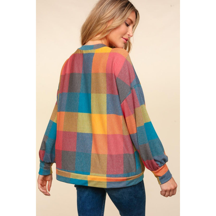 Haptics Contrast Plaid Round Neck Sweater Multi / S Apparel and Accessories