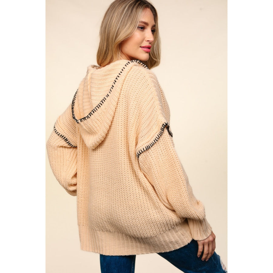 Haptics Contrast Stitching Long Sleeve Hooded Sweater Oatmeal / S Apparel and Accessories