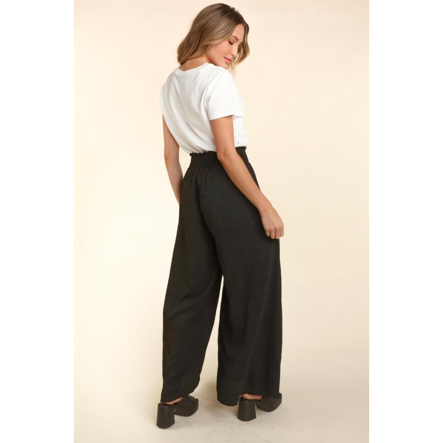 Haptics Elastic Waist Wide Leg Pants with Pockets Black / S Apparel and Accessories