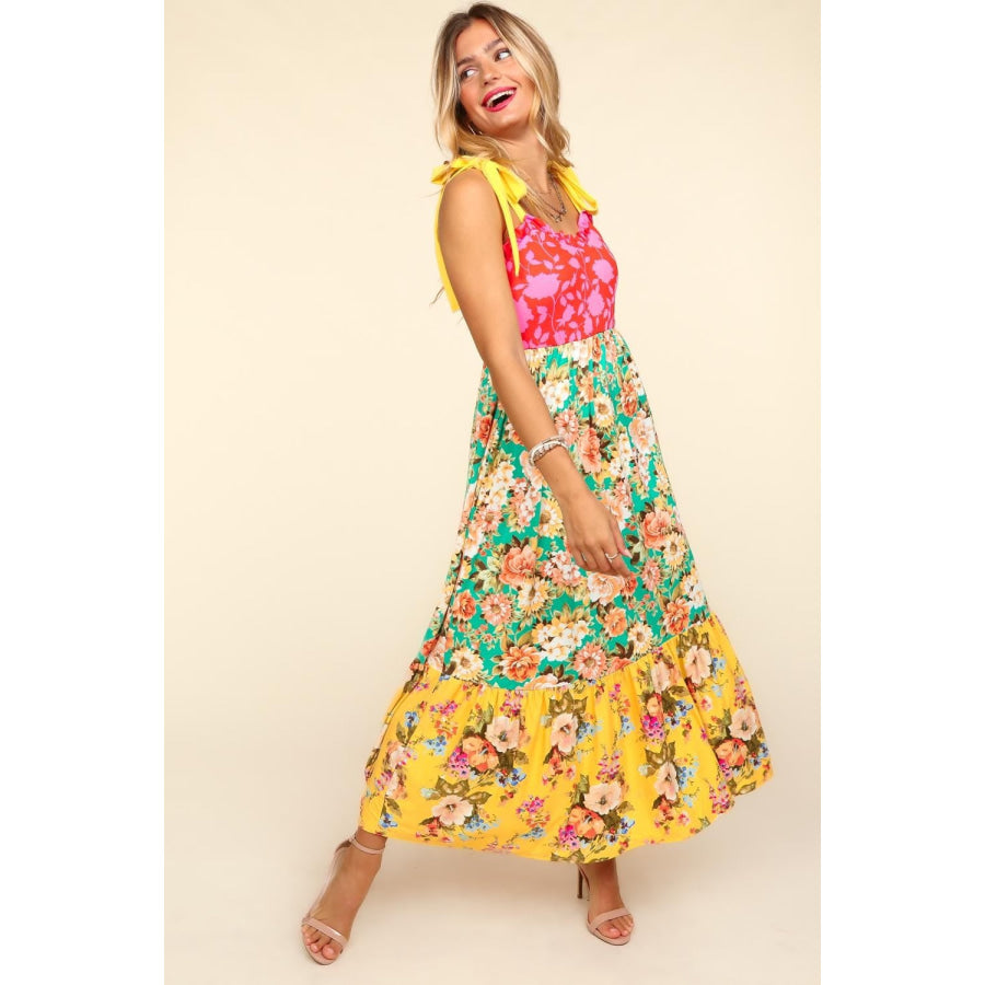 Haptics Floral Color Block Maxi Dress with Pockets Apparel and Accessories