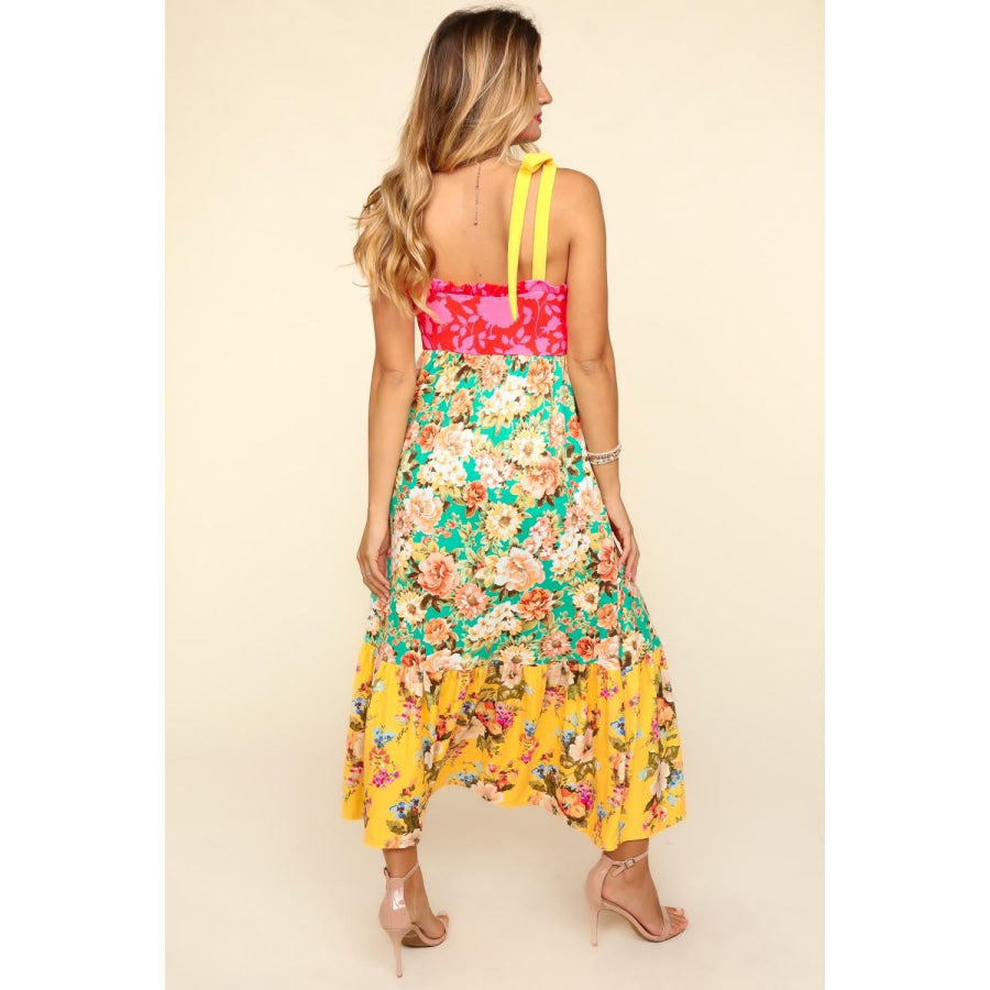 Haptics Floral Color Block Maxi Dress with Pockets Apparel and Accessories