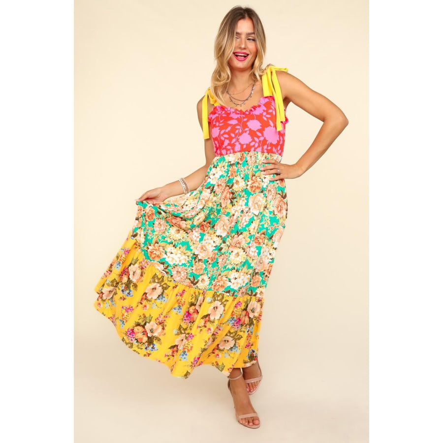 Haptics Floral Color Block Maxi Dress with Pockets Yellow/Scarlet/Mint/Yellow / S Apparel and Accessories