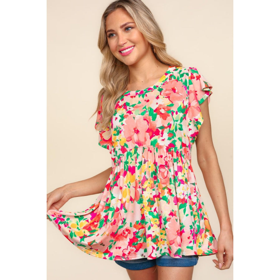 Haptics Floral Peplum Babydoll Blouse Apparel and Accessories