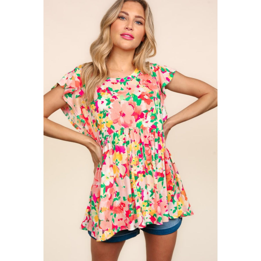 Haptics Floral Peplum Babydoll Blouse Apparel and Accessories