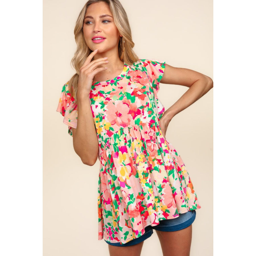 Haptics Floral Peplum Babydoll Blouse Apparel and Accessories