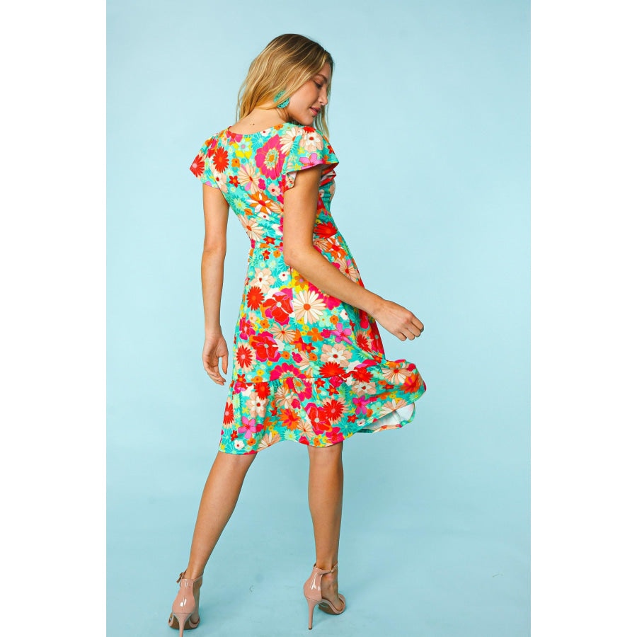 Haptics Floral Square Neck Short Sleeve Dress Apparel and Accessories