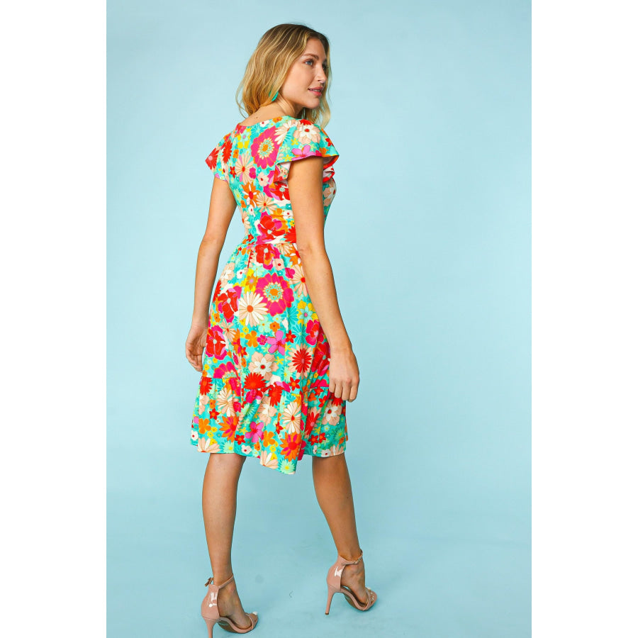 Haptics Floral Square Neck Short Sleeve Dress Apparel and Accessories