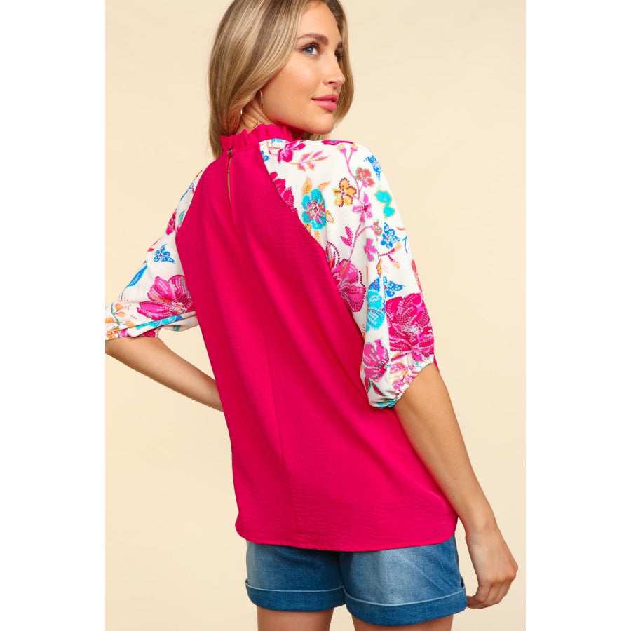 Haptics Frill Mock Neck Half Sleeve Blouse Apparel and Accessories