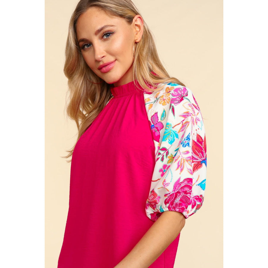 Haptics Frill Mock Neck Half Sleeve Blouse Apparel and Accessories