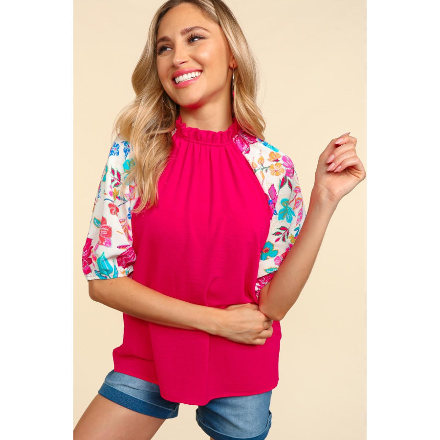 Haptics Frill Mock Neck Half Sleeve Blouse Apparel and Accessories