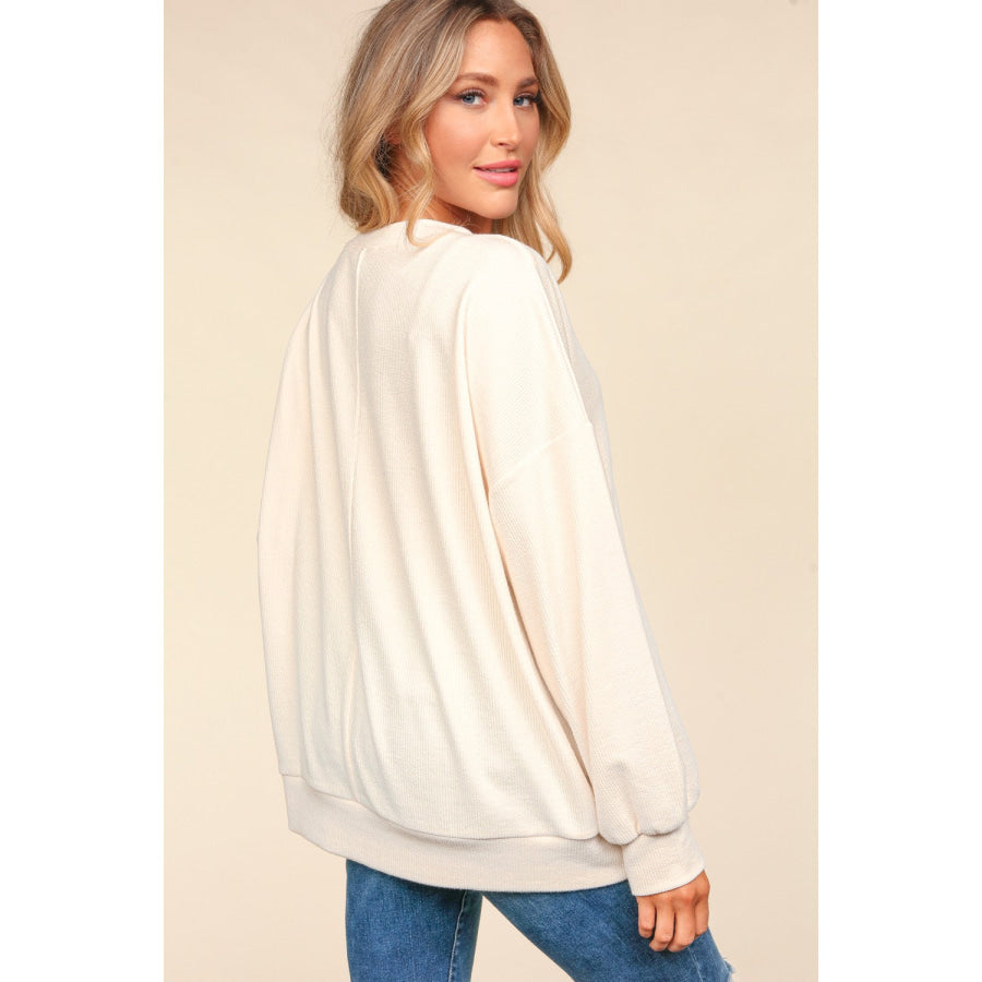 Haptics Full Size Embroidery Pumpkin Long Sleeve Knit Top Ivory / S Apparel and Accessories