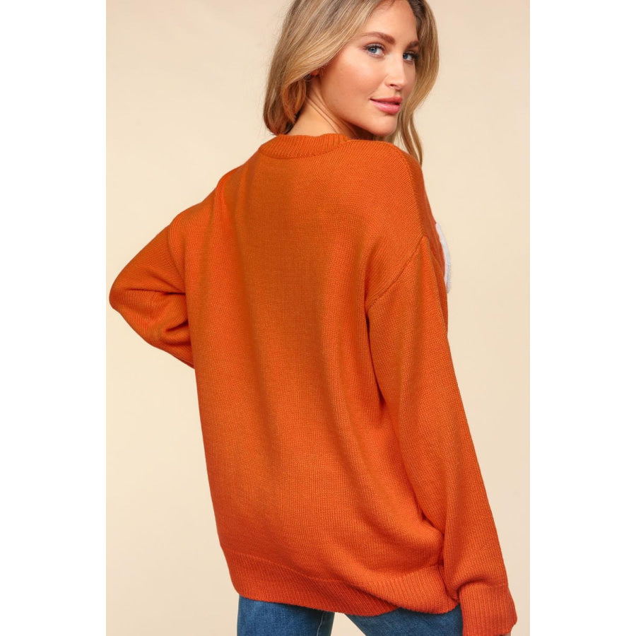 Haptics Full Size Metallic Glitter Embroidery Sweater Orange-Red / S Apparel and Accessories