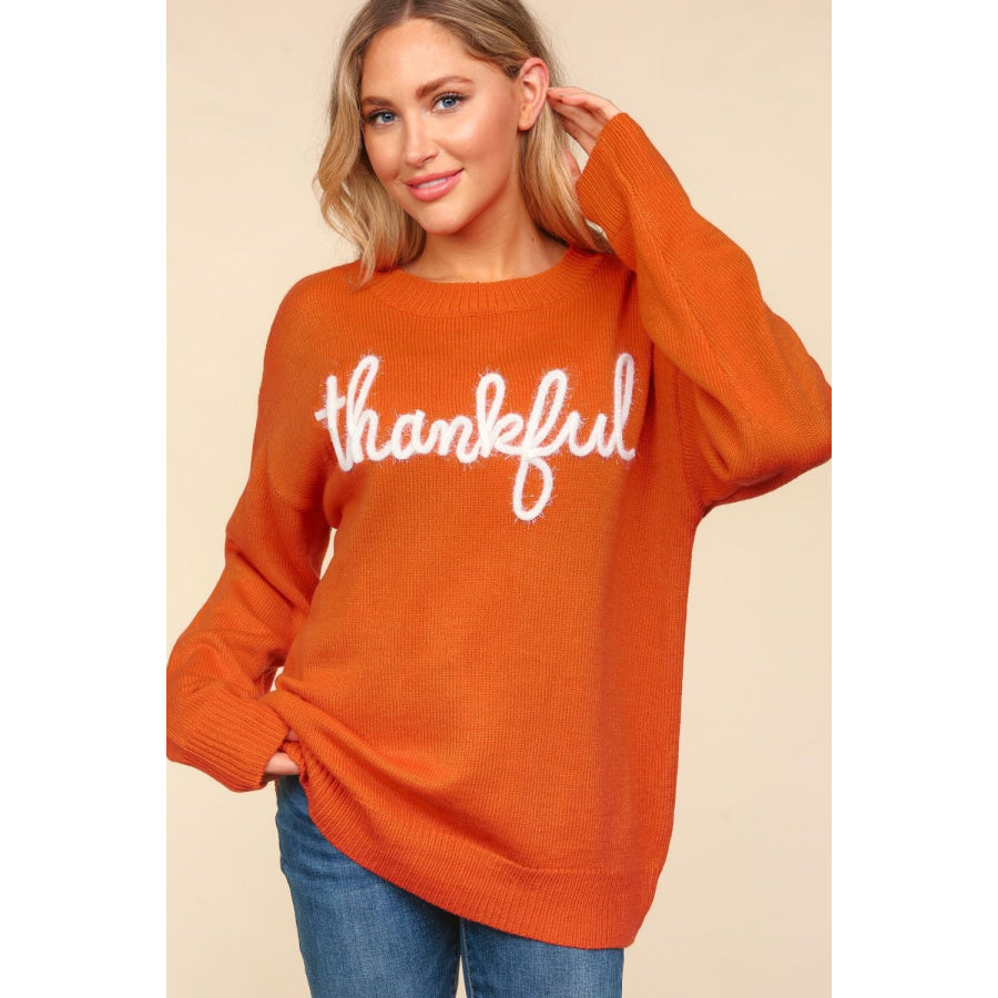 Haptics Full Size Metallic Glitter Embroidery Sweater Orange-Red / S Apparel and Accessories