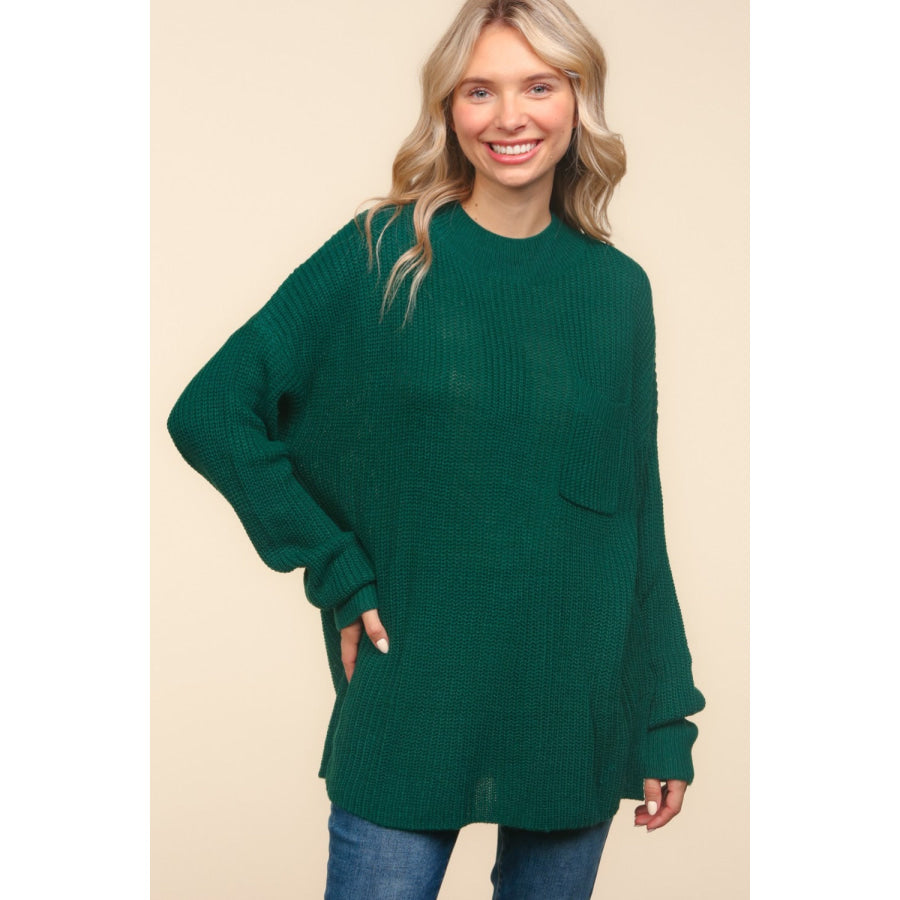 Haptics Full Size Mock Neck Side Slit Knit Top Apparel and Accessories