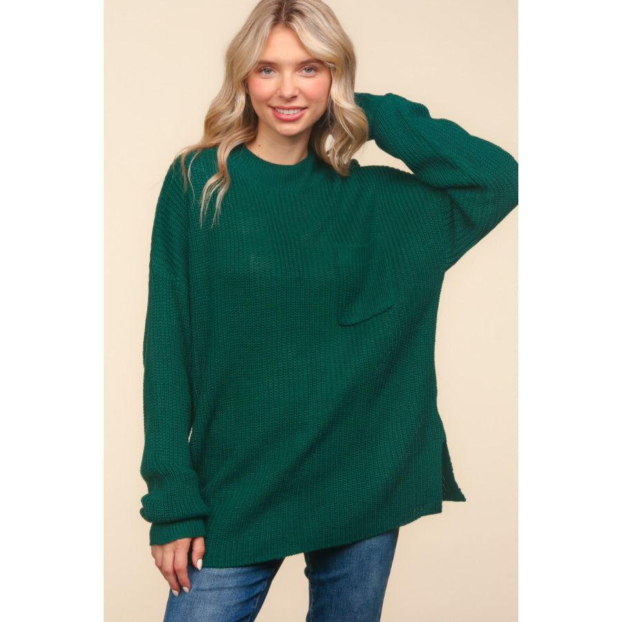 Haptics Full Size Mock Neck Side Slit Knit Top Apparel and Accessories