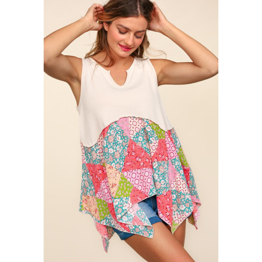 Haptics Full Size Patchwork Shark Bite Color Block Tank Apparel and Accessories
