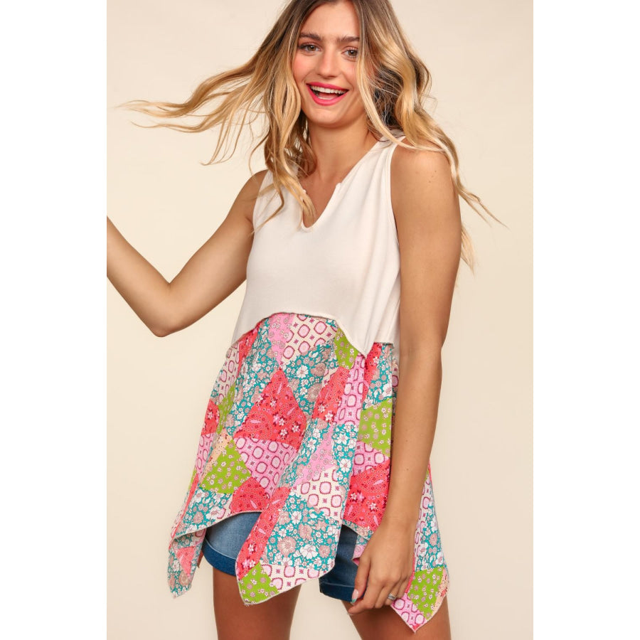 Haptics Full Size Patchwork Shark Bite Color Block Tank Apparel and Accessories