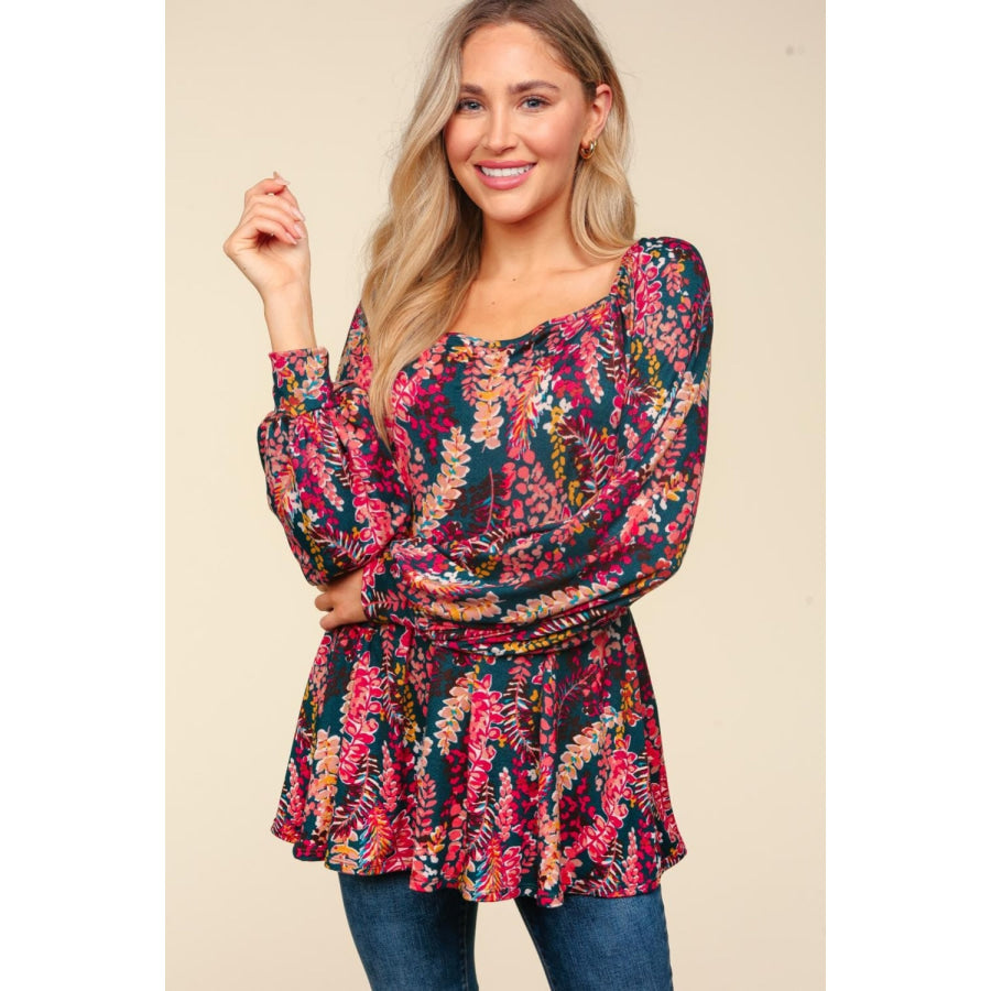 Haptics Full Size Peplum Floral Square Neck Blouse Apparel and Accessories