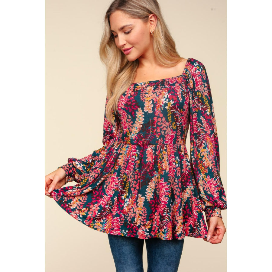 Haptics Full Size Peplum Floral Square Neck Blouse Apparel and Accessories