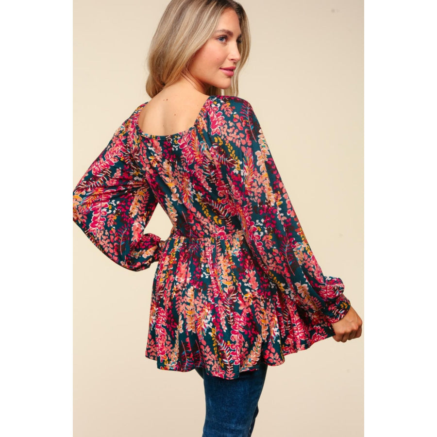 Haptics Full Size Peplum Floral Square Neck Blouse Apparel and Accessories