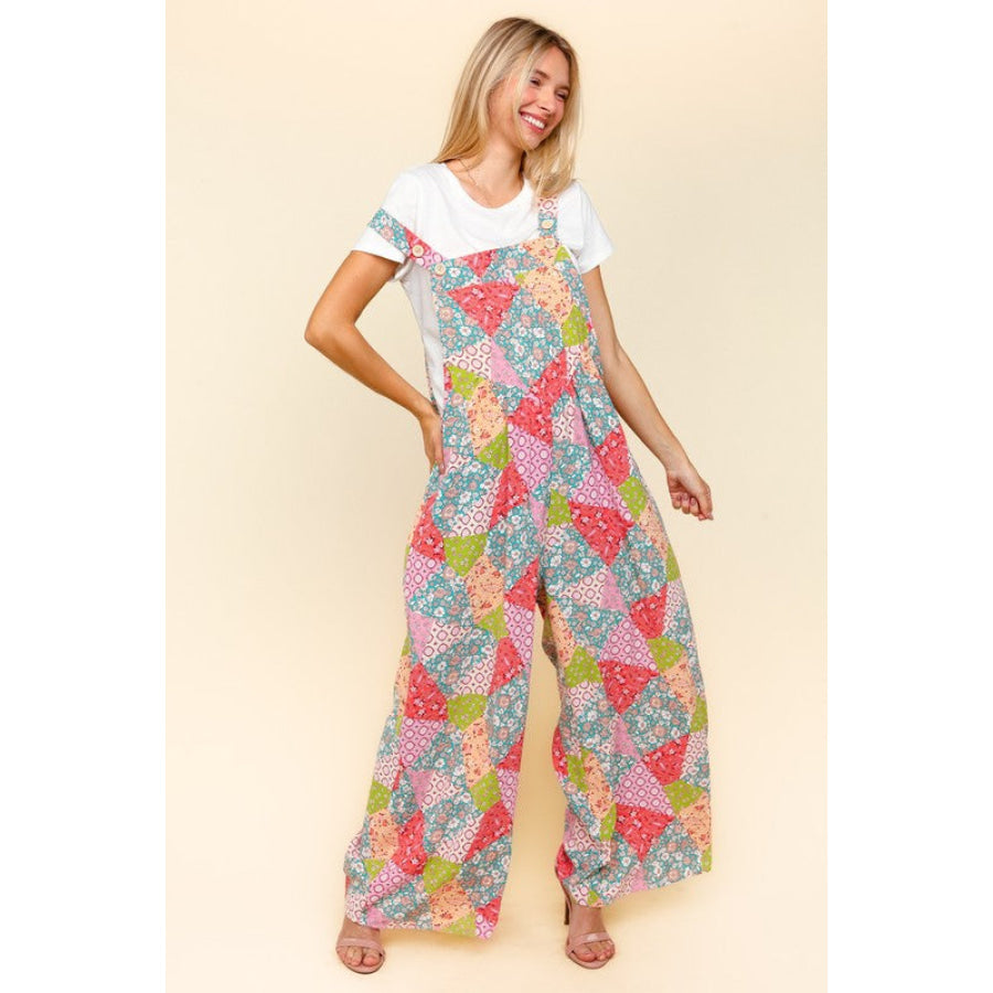 Haptics Full Size Printed Wide Leg Overalls with Side Pockets Apparel and Accessories