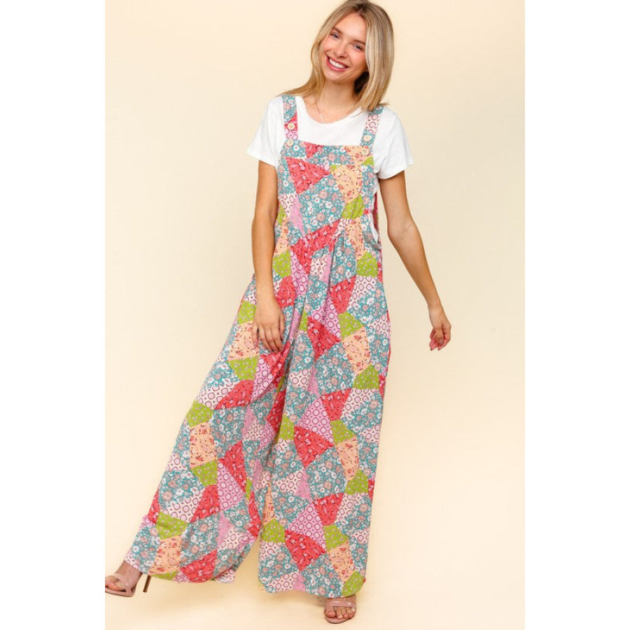 Haptics Full Size Printed Wide Leg Overalls with Side Pockets Apparel and Accessories