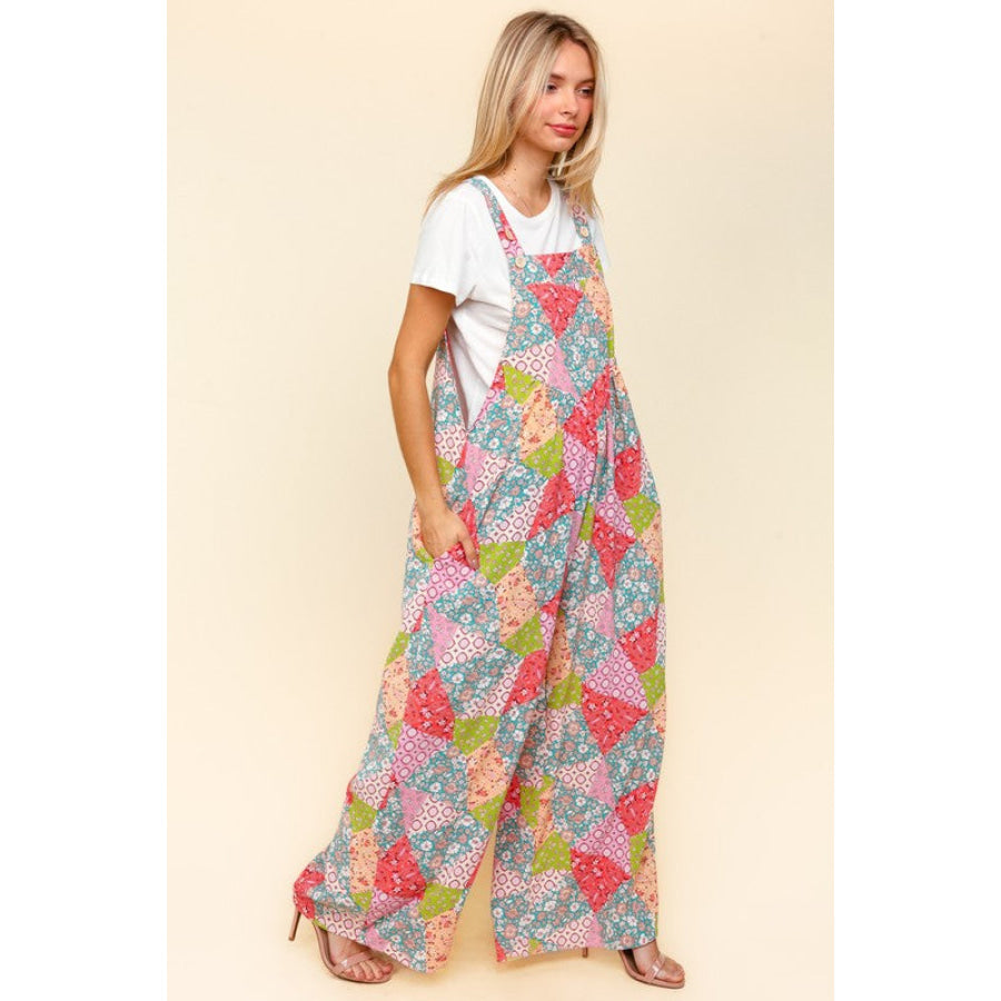 Haptics Full Size Printed Wide Leg Overalls with Side Pockets Apparel and Accessories