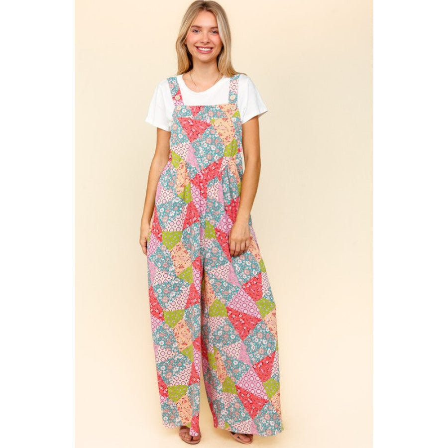 Haptics Full Size Printed Wide Leg Overalls with Side Pockets Apparel and Accessories