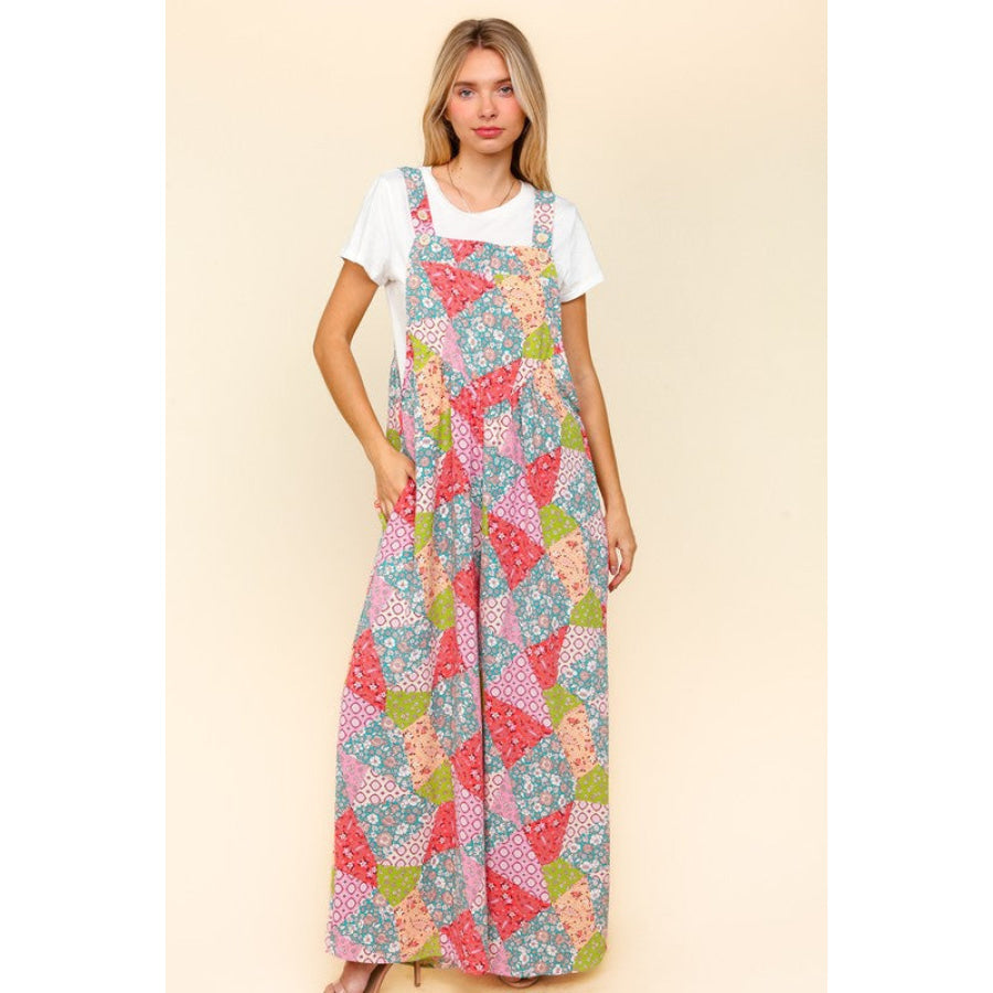 Haptics Full Size Printed Wide Leg Overalls with Side Pockets Apparel and Accessories