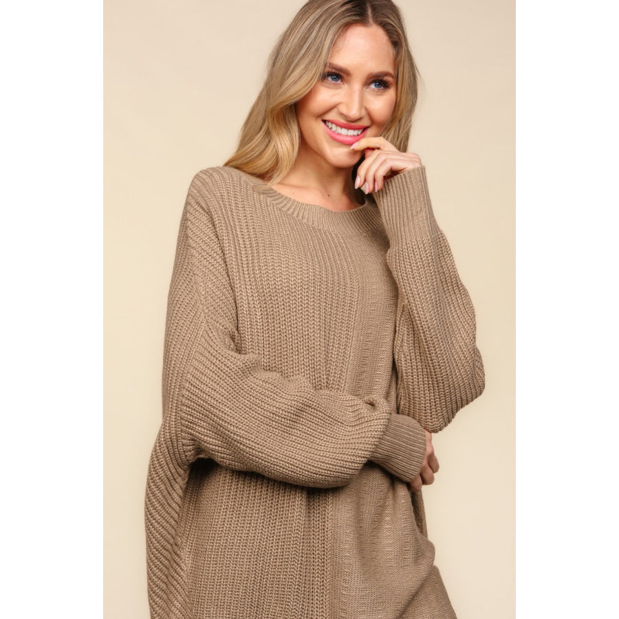 Haptics Full Size Side Slit Texture Asymmetric Sweater Apparel and Accessories