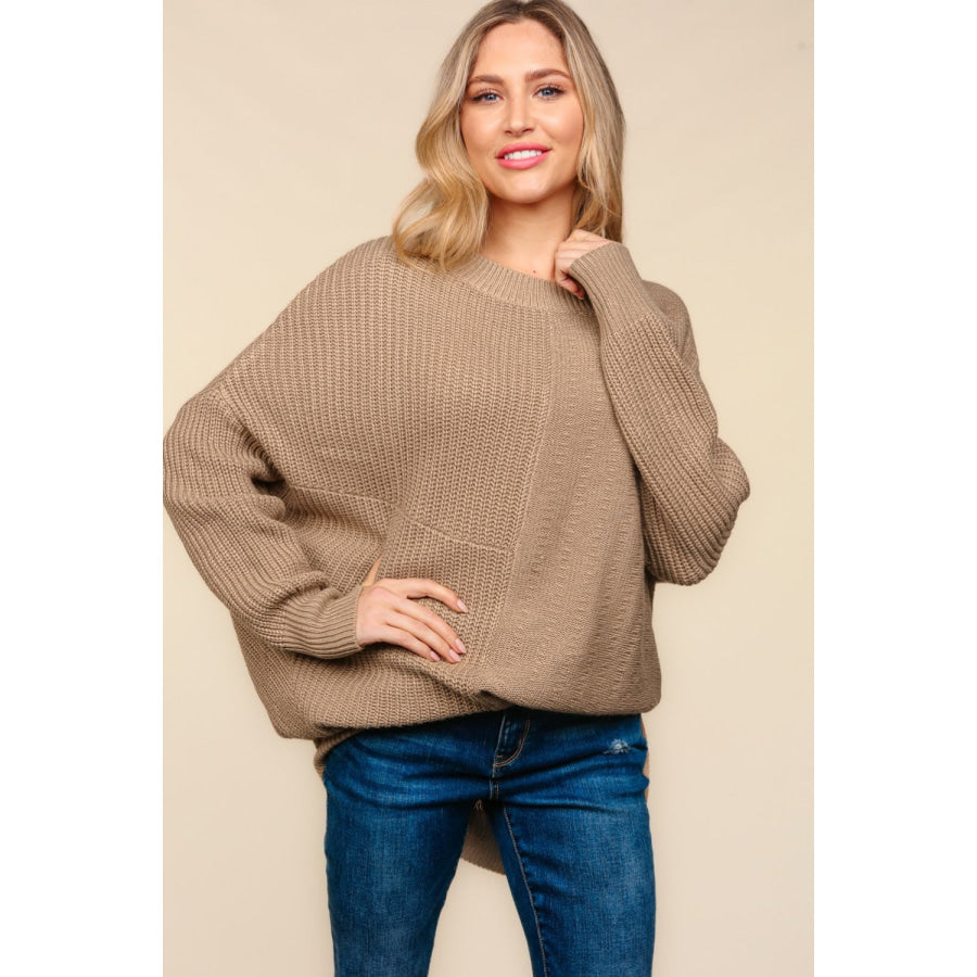 Haptics Full Size Side Slit Texture Asymmetric Sweater Apparel and Accessories