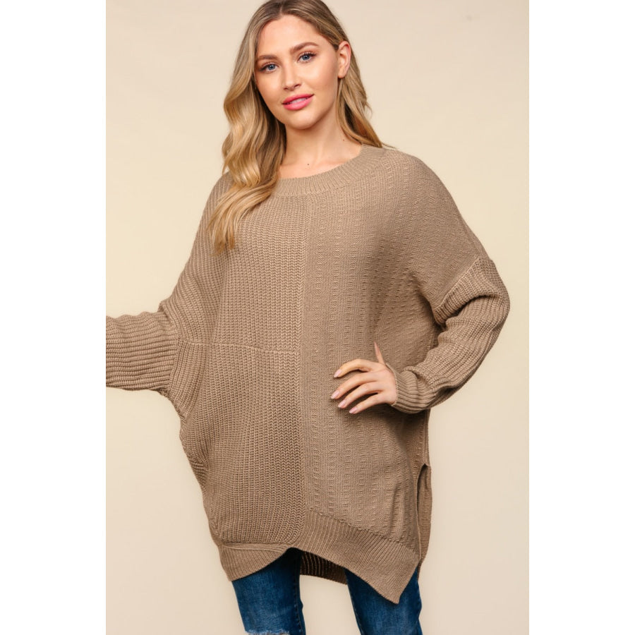 Haptics Full Size Side Slit Texture Asymmetric Sweater Apparel and Accessories