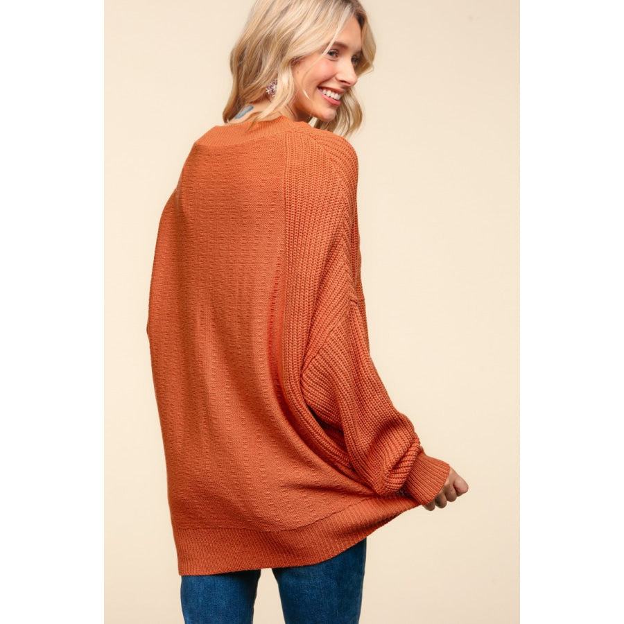 Haptics Full Size Side Slit Texture Asymmetric Sweater Apparel and Accessories