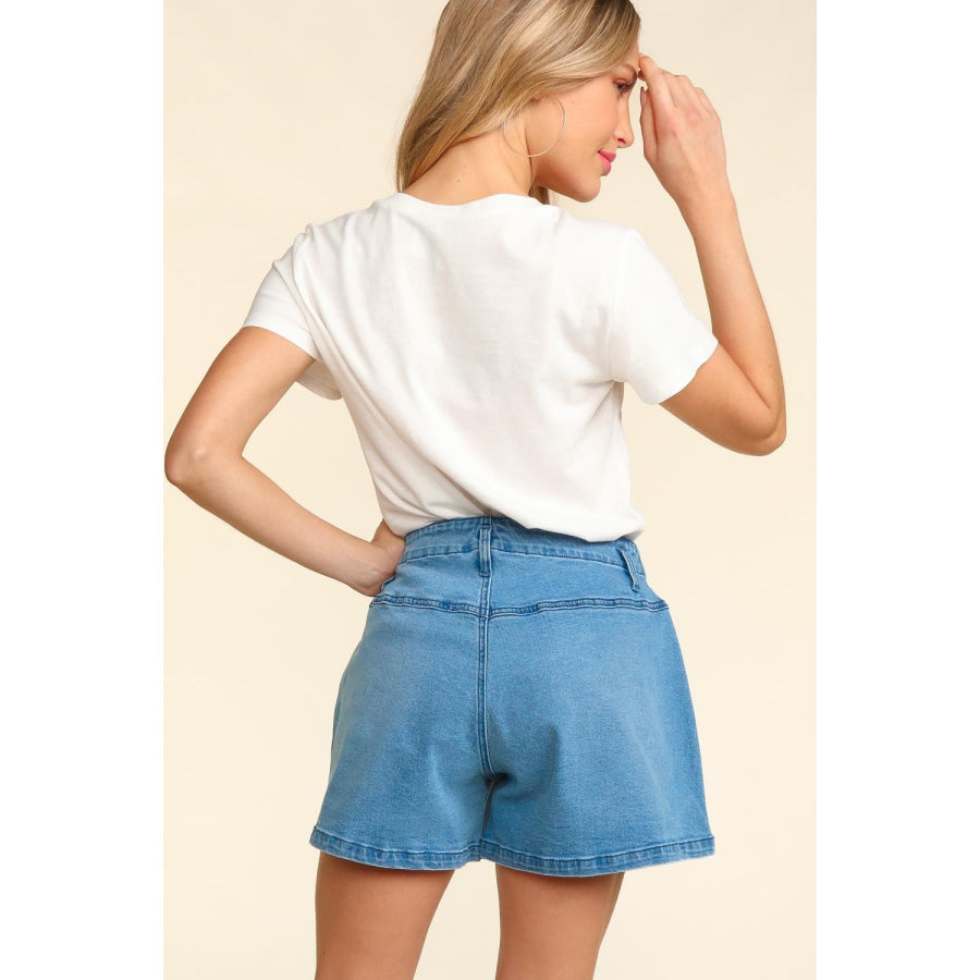 Haptics High Rise Button Fly Washed Denim Shorts Apparel and Accessories