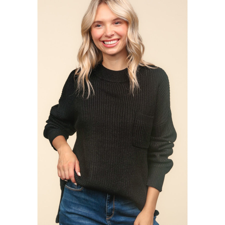 Haptics Mock Neck Side Slit Knit Top Apparel and Accessories