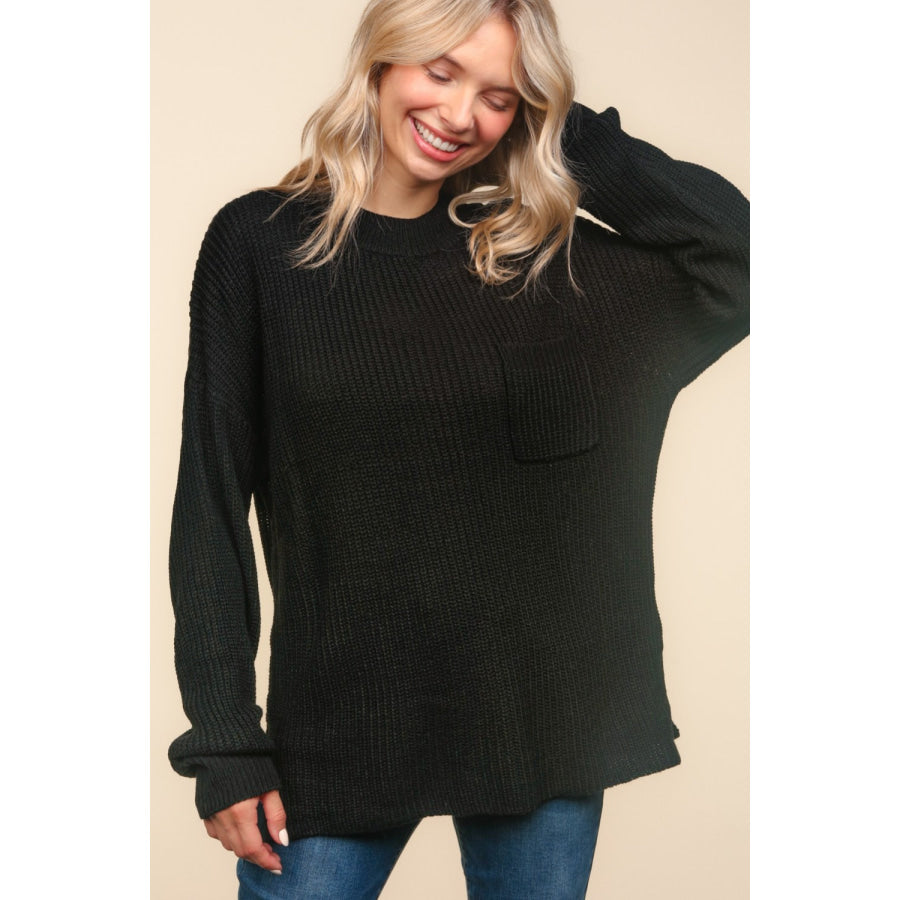 Haptics Mock Neck Side Slit Knit Top Apparel and Accessories