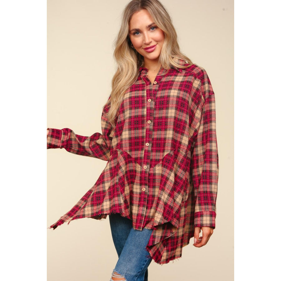 Haptics Plaid Button Down Sharkbite Shirt Apparel and Accessories