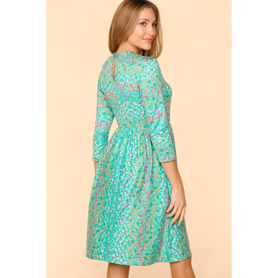 Haptics Round Neck Floral Dress with Pockets Apparel and Accessories