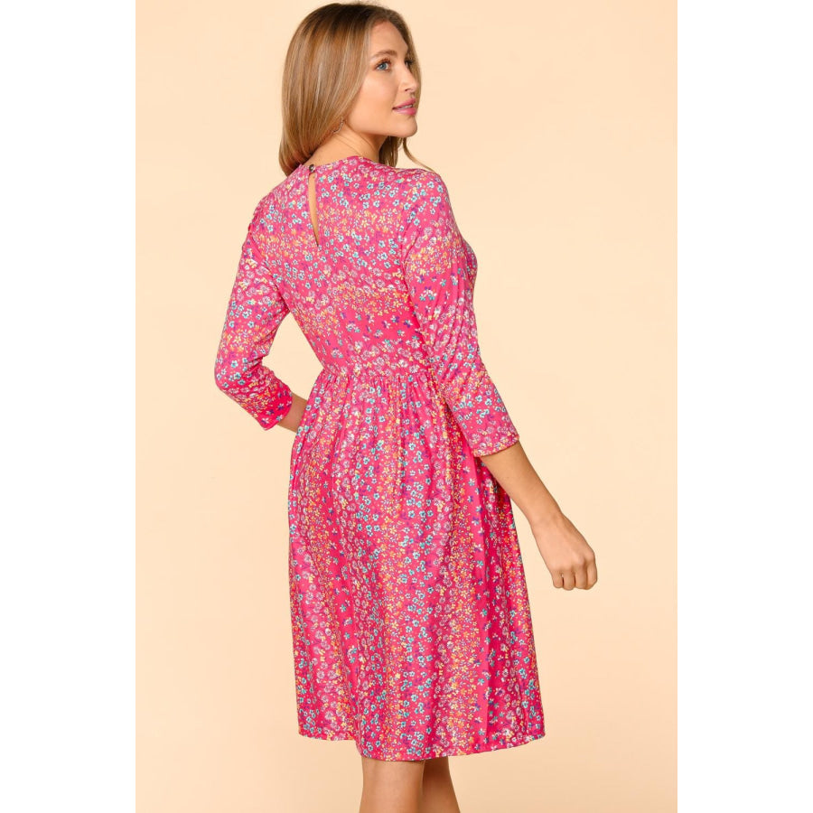 Haptics Round Neck Floral Dress with Pockets Apparel and Accessories